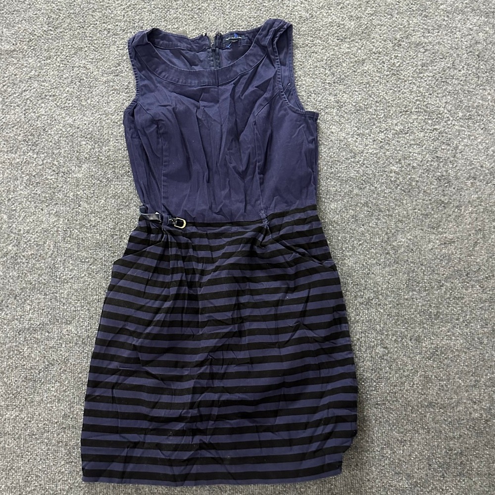 Tommy Hilfiger Dress Womens Size 8 Navy Blue Black Striped Belted Cotton Stretch